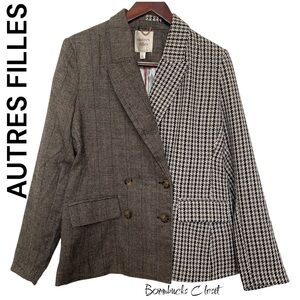 Women's Black and Gray, brown Blazer 2 tone solid and houndstooth Medium